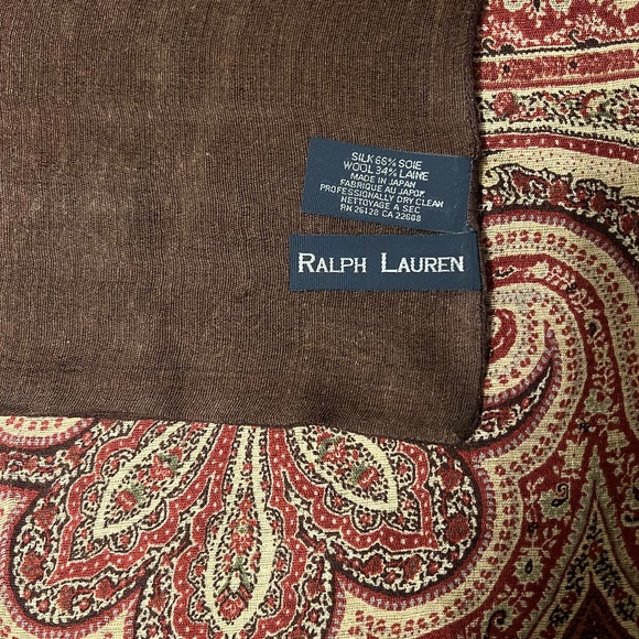 Ralph Lauren silk and wool 21" square scarf with paisley motif and brown back - Picture 2 of 3